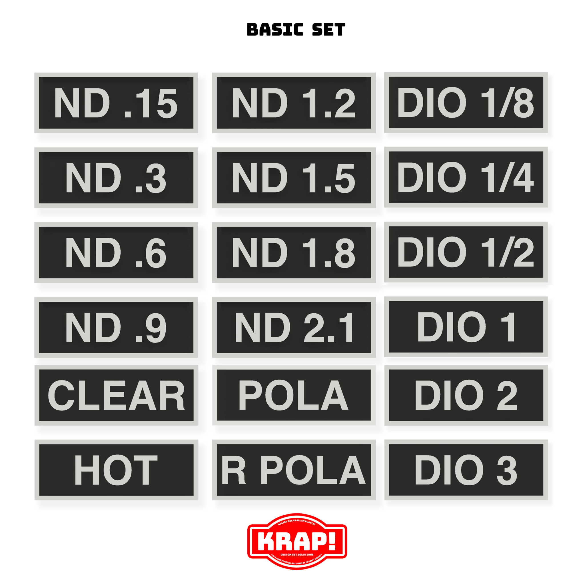 Filter Tag Set- Basic Pack – KRAP! Custom Set Solutions