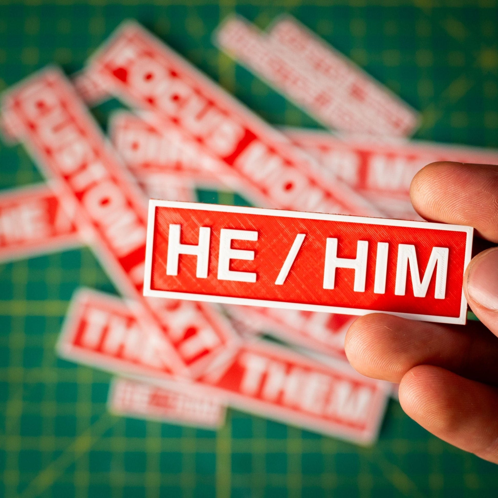 Pronoun Text Plate Medium - He/Him - KRAP! Custom Set Solutions